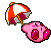 a gif of kirby swinging back and forth with an umbrella